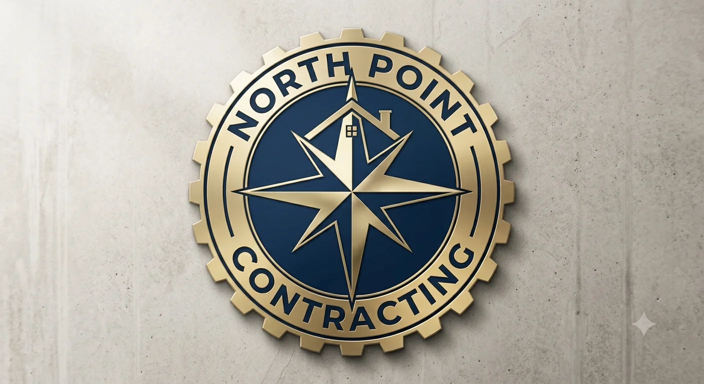 North Point Contracting emblem mounted on a concrete wall